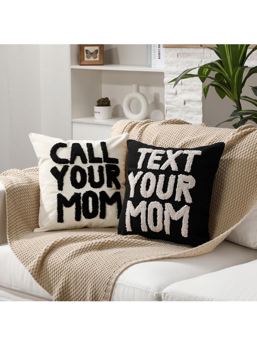 Call Your Mom / Text Your Mom Pillow Cover Set - Black & Cream 18x18